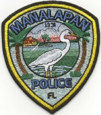Police Patch with Great Heron bird with water in the background.